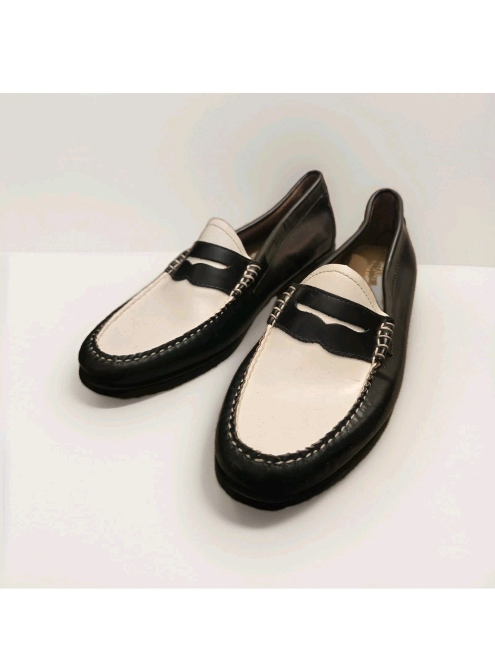 G.H. Bass & Co. Two-Tone Black and White Leather Penny Loafers - Picture 2 of 9